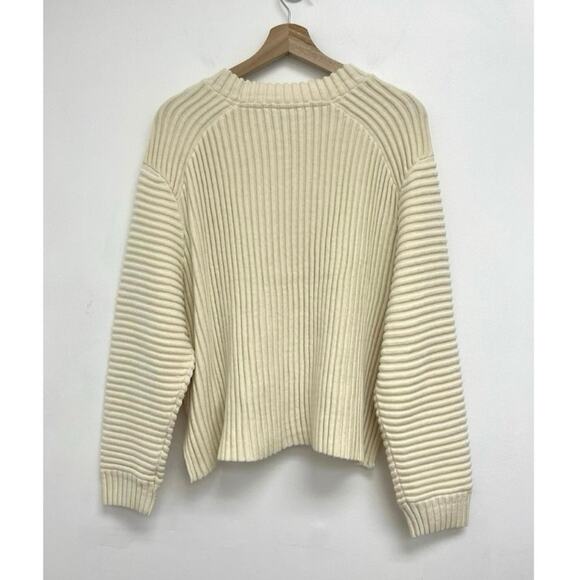 NWOT Varley Talbert Cotton Ribbed Cropped Chunky Knit Boxy Sweater Ivory Medium - Picture 3 of 11